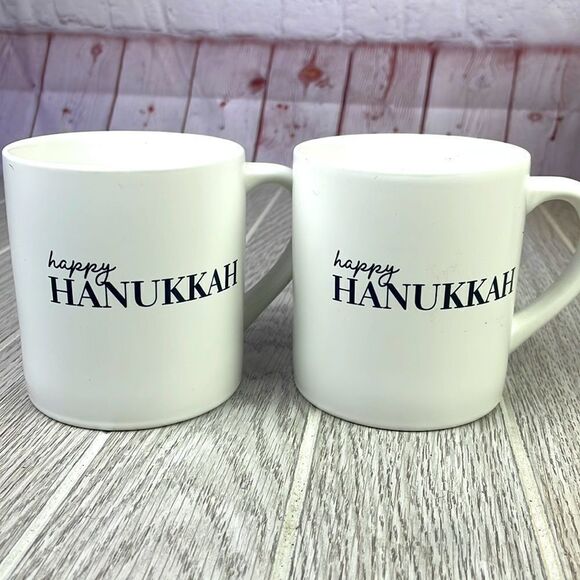 Threshold "Happy Hanukkah" 16oz White Stoneware Coffee Mug - Lot of 2 - Picture 2 of 5